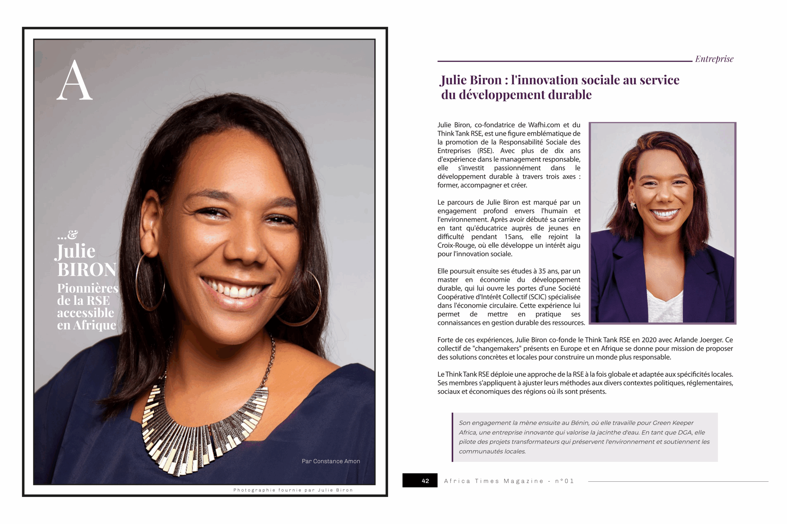 Portrait de Julie Biron, experte en responsabilité sociétale et cofondatrice du Think Tank RSE, engagée pour le développement durable en Afrique.