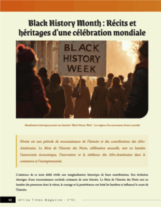 Des manifestants défilent avec une pancarte "Black History Week" lors d’un rassemblement historique au coucher du soleil.