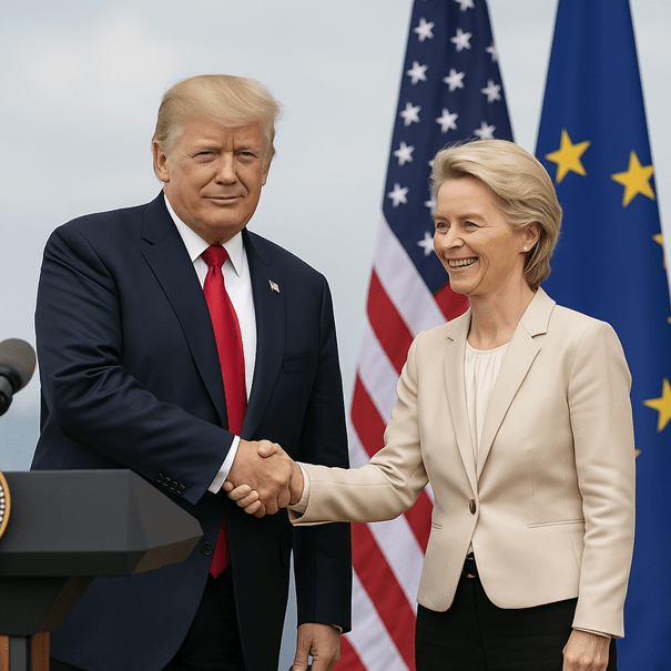Donald Trump et Ursula von der Leyen signant l’accord commercial UE-USA à Turnberry en juillet 2025